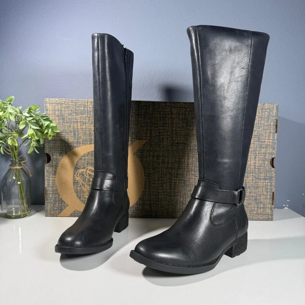 Born Saddler Black Leather Knee High Boots‎ Women Size 5 M